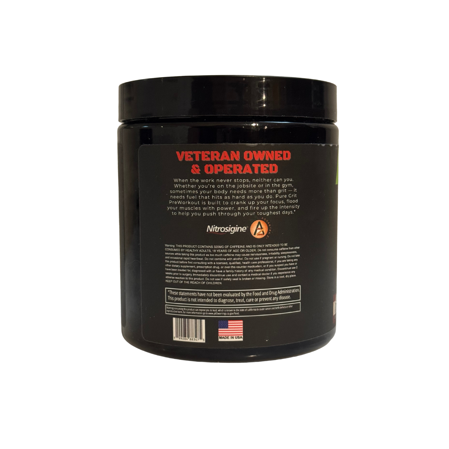 Black container with 'Veteran Owned & Operated' text on a white background